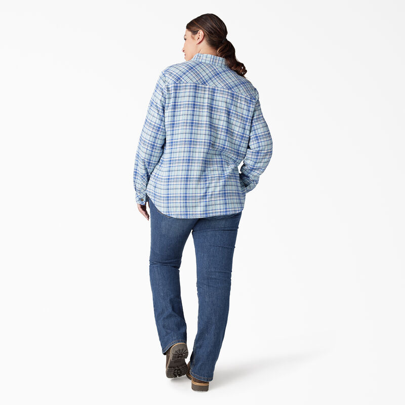 Dickies Plus Long Sleeve Plaid Flannel Shirt Clear Blue/Orchard Plaid ID-TtyDHPdr