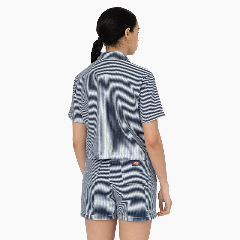 Dickies Hickory Stripe Cropped Work Shirt Ecru/Airforce Blue ID-UTxhZ7Pp