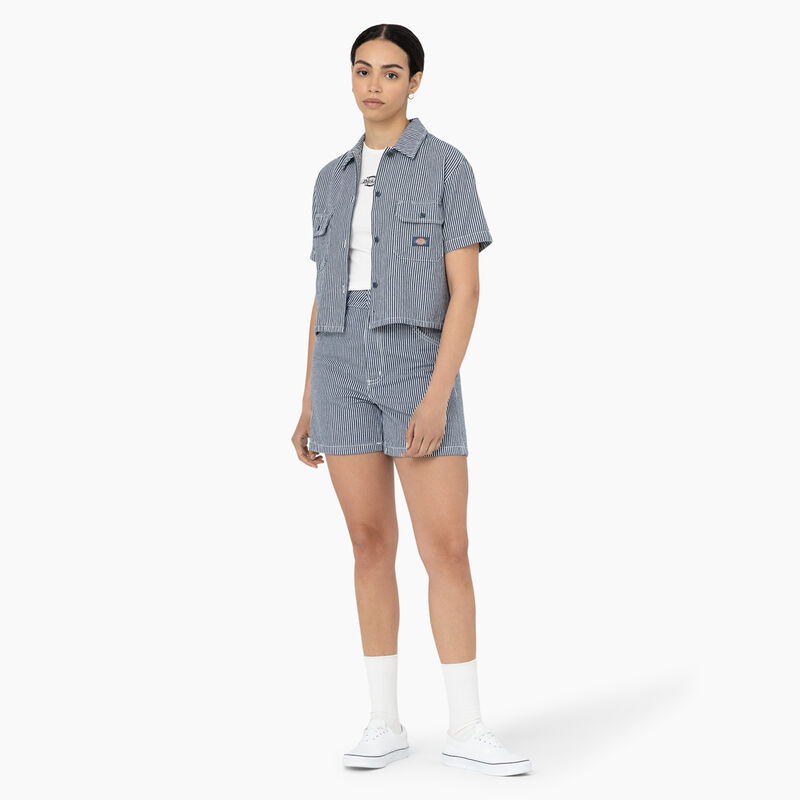 Dickies Hickory Stripe Cropped Work Shirt Ecru/Airforce Blue ID-UTxhZ7Pp