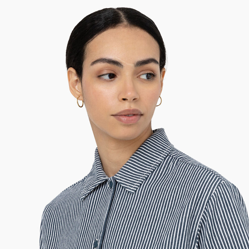 Dickies Hickory Stripe Cropped Work Shirt Ecru/Airforce Blue ID-UTxhZ7Pp