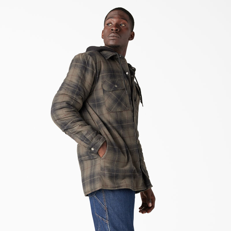 Dickies Water Repellent Flannel Hooded Shirt Jacket Moss/Chocolate Ombre Plaid ID-VGJIeEaM