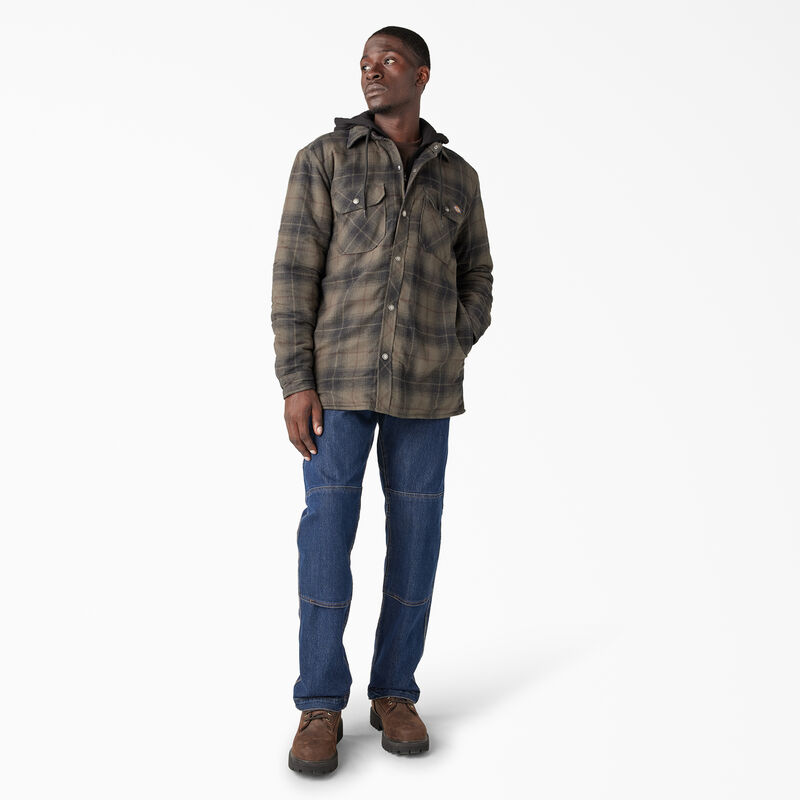 Dickies Water Repellent Flannel Hooded Shirt Jacket Moss/Chocolate Ombre Plaid ID-VGJIeEaM