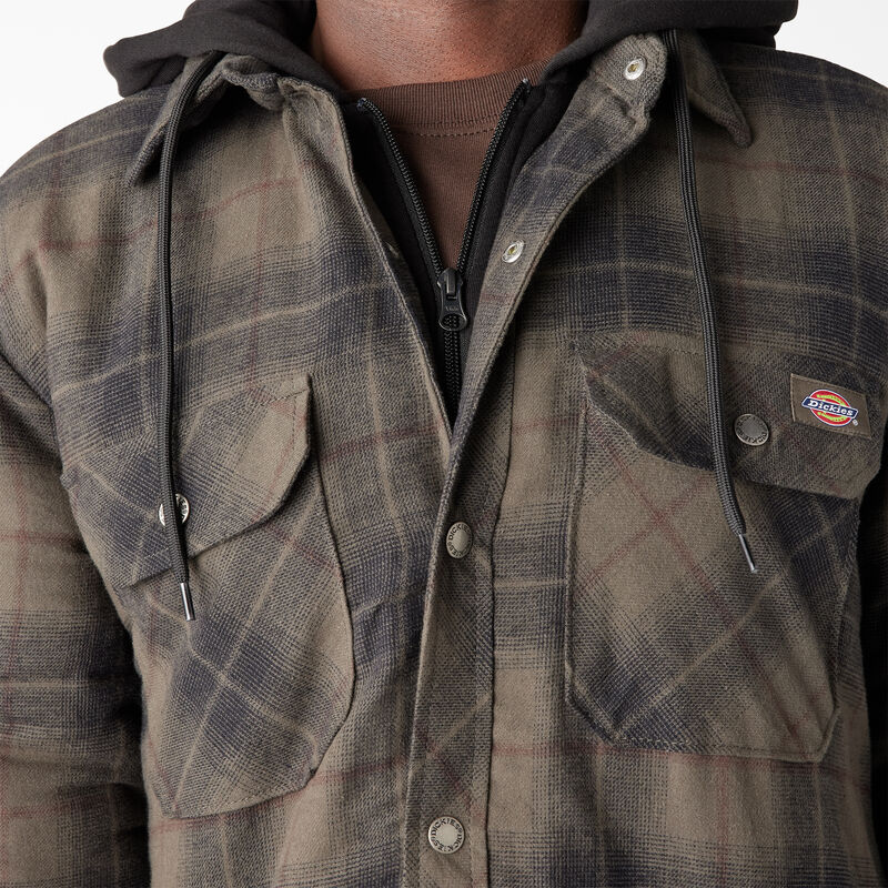 Dickies Water Repellent Flannel Hooded Shirt Jacket Moss/Chocolate Ombre Plaid ID-VGJIeEaM