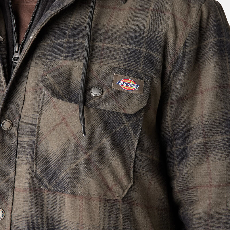 Dickies Water Repellent Flannel Hooded Shirt Jacket Moss/Chocolate Ombre Plaid ID-VGJIeEaM