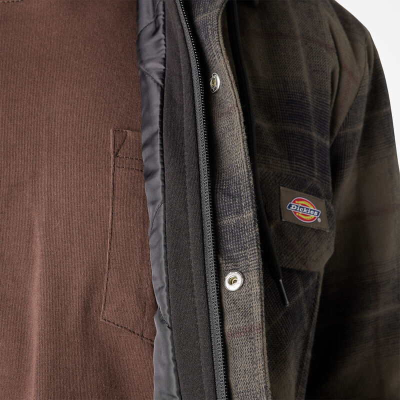 Dickies Water Repellent Flannel Hooded Shirt Jacket Moss/Chocolate Ombre Plaid ID-VGJIeEaM