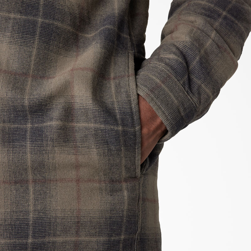 Dickies Water Repellent Flannel Hooded Shirt Jacket Moss/Chocolate Ombre Plaid ID-VGJIeEaM
