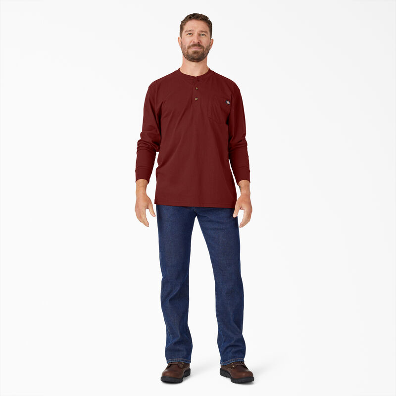 Dickies Heavyweight Long Sleeve Henley T-Shirt Madder Brown ID-VXvQcVGe