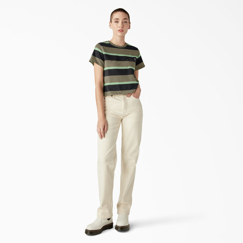 Dickies Large Striped Cropped Pocket T-Shirt Imperial Green Stripe ID-ViJJrN1s