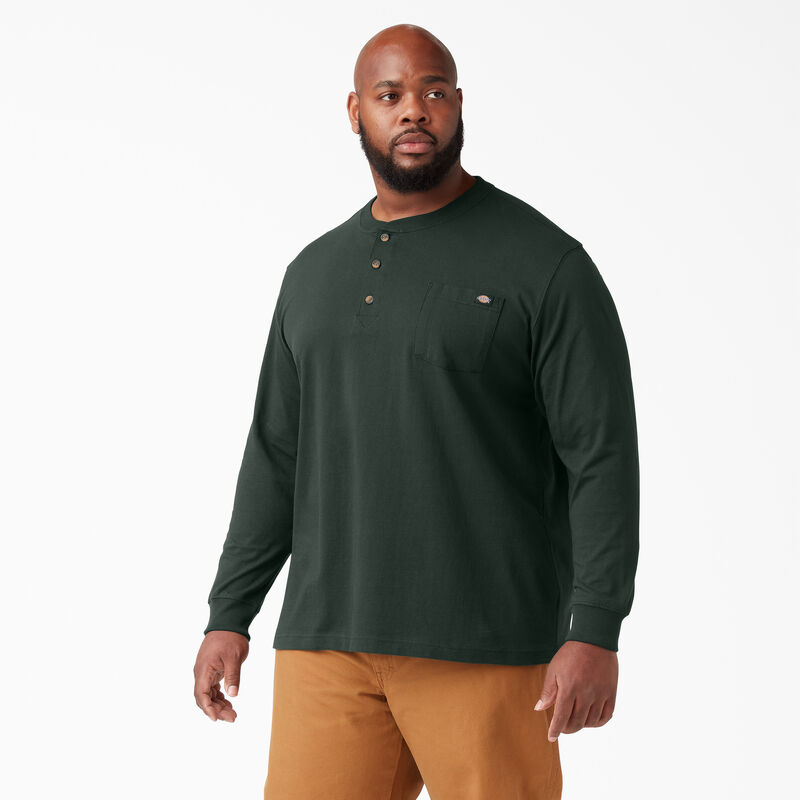 Dickies Heavyweight Long Sleeve Henley T-Shirt Hunter Green ID-WqrIor4F