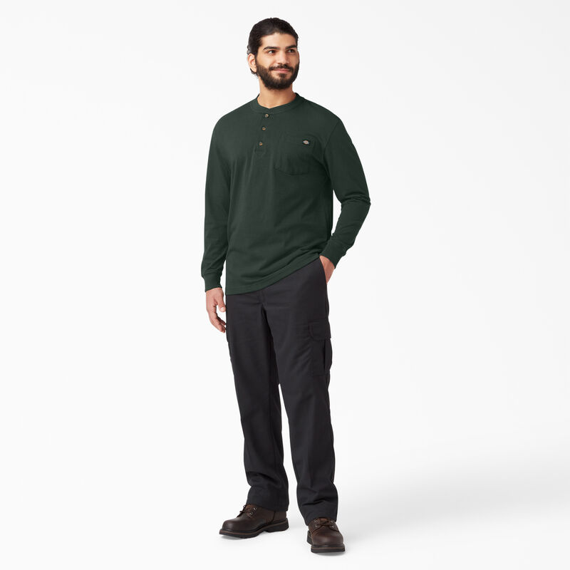 Dickies Heavyweight Long Sleeve Henley T-Shirt Hunter Green ID-WqrIor4F