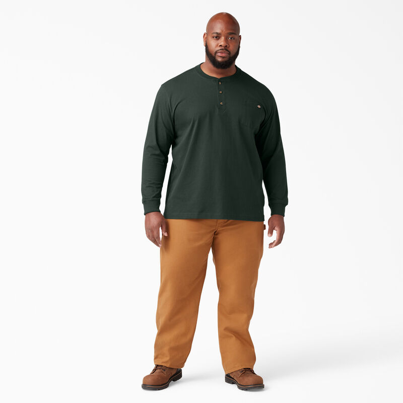 Dickies Heavyweight Long Sleeve Henley T-Shirt Hunter Green ID-WqrIor4F