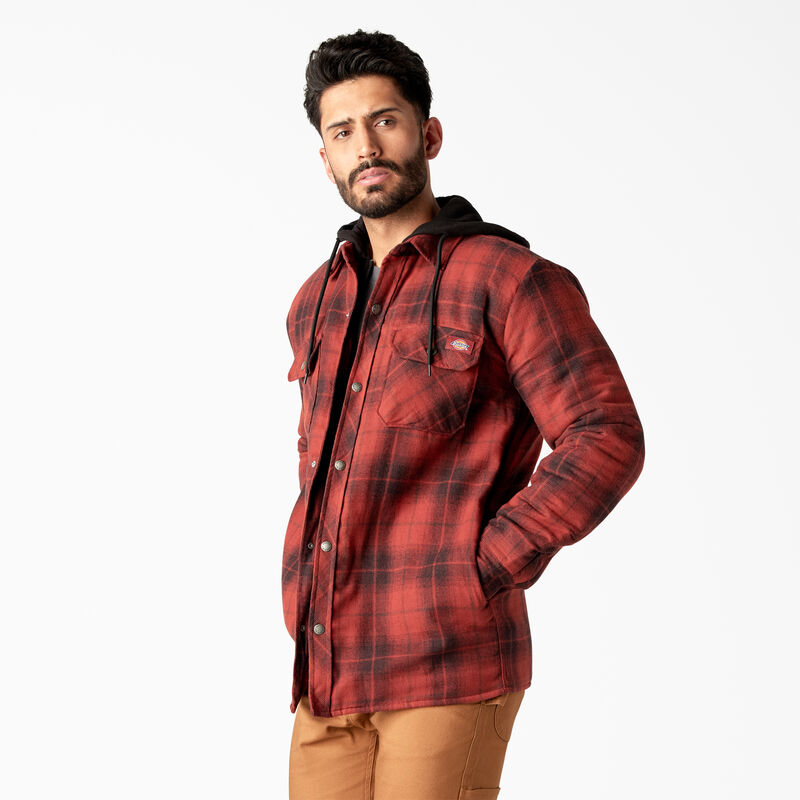 Dickies Water Repellent Flannel Hooded Shirt Jacket Brick/Black Ombre Plaid ID-X2zPVRpz