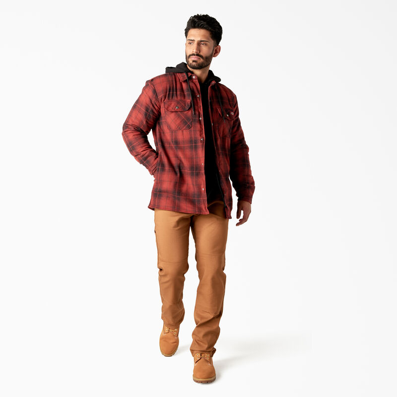 Dickies Water Repellent Flannel Hooded Shirt Jacket Brick/Black Ombre Plaid ID-X2zPVRpz