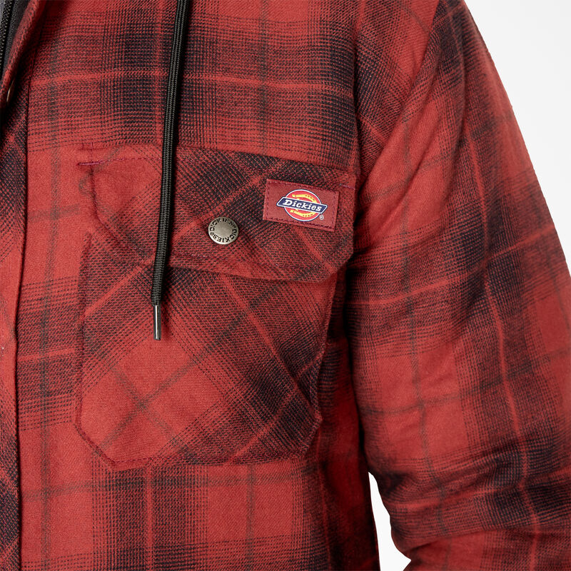 Dickies Water Repellent Flannel Hooded Shirt Jacket Brick/Black Ombre Plaid ID-X2zPVRpz