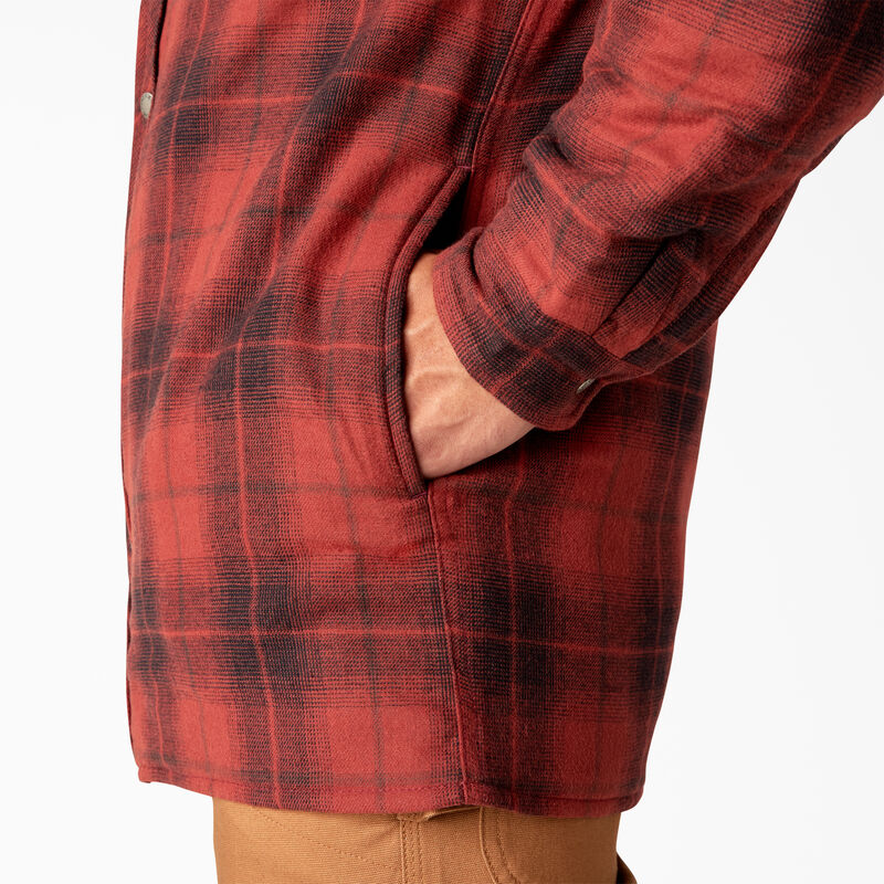 Dickies Water Repellent Flannel Hooded Shirt Jacket Brick/Black Ombre Plaid ID-X2zPVRpz