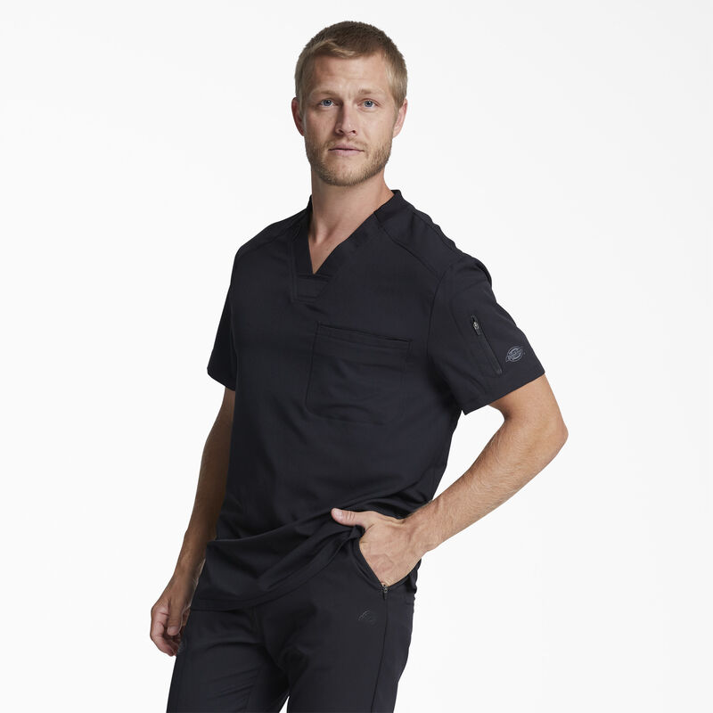 Dickies Men's Dynamix V-Neck Scrub Top with Zip Pocket Black ID-XDyJ8L7g