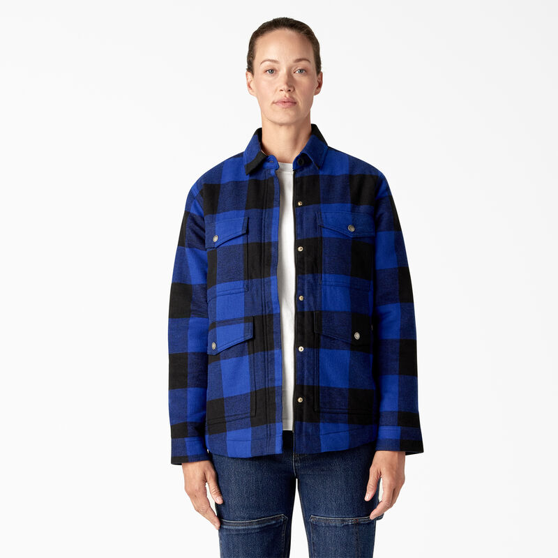 Dickies Flannel High Pile Fleece Lined Chore Coat Surf Blue/Black Buffalo Plaid ID-Y70XdnIR