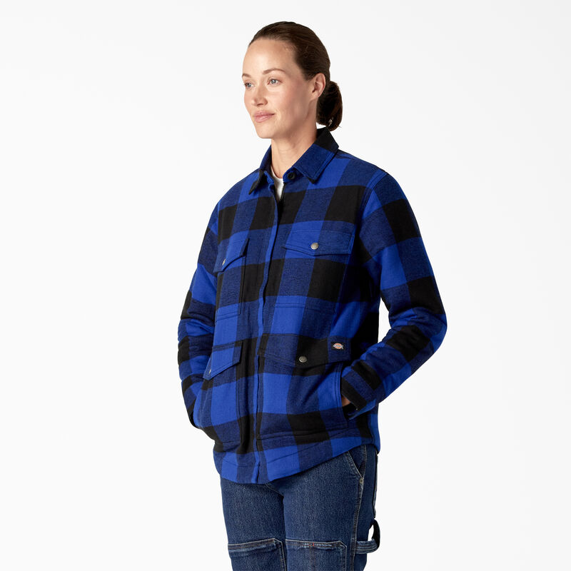 Dickies Flannel High Pile Fleece Lined Chore Coat Surf Blue/Black Buffalo Plaid ID-Y70XdnIR