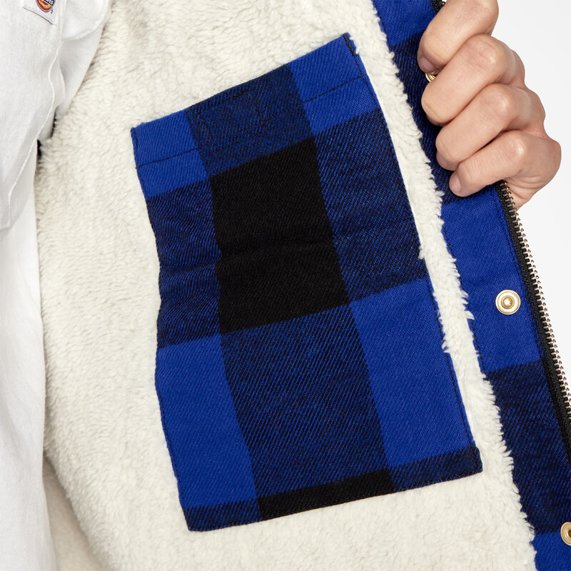 Dickies Flannel High Pile Fleece Lined Chore Coat Surf Blue/Black Buffalo Plaid ID-Y70XdnIR