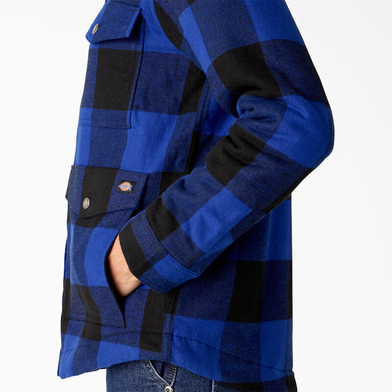 Dickies Flannel High Pile Fleece Lined Chore Coat Surf Blue/Black Buffalo Plaid ID-Y70XdnIR