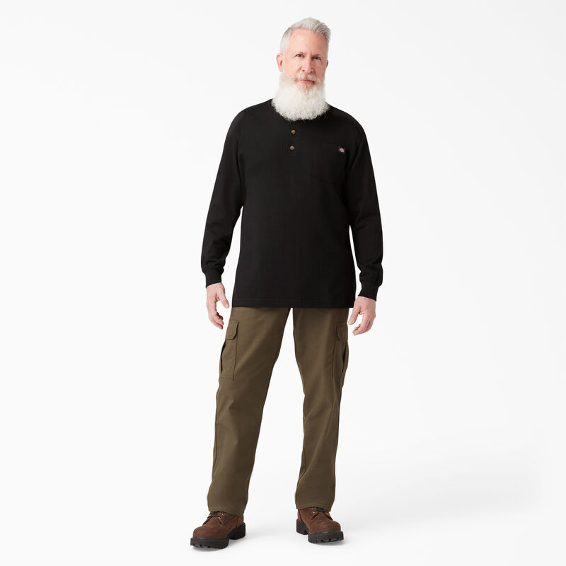 Dickies Heavyweight Long Sleeve Henley T-Shirt Black ID-Y8GzDebC