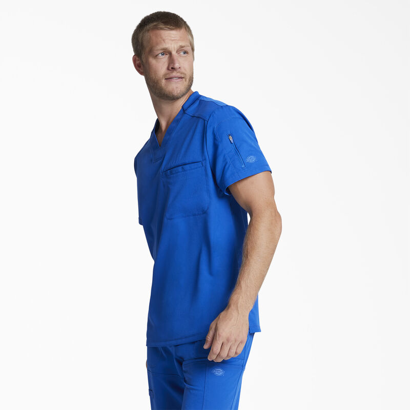 Dickies Men's Dynamix V-Neck Scrub Top with Zip Pocket Royal Blue ID-YV7fOlsY