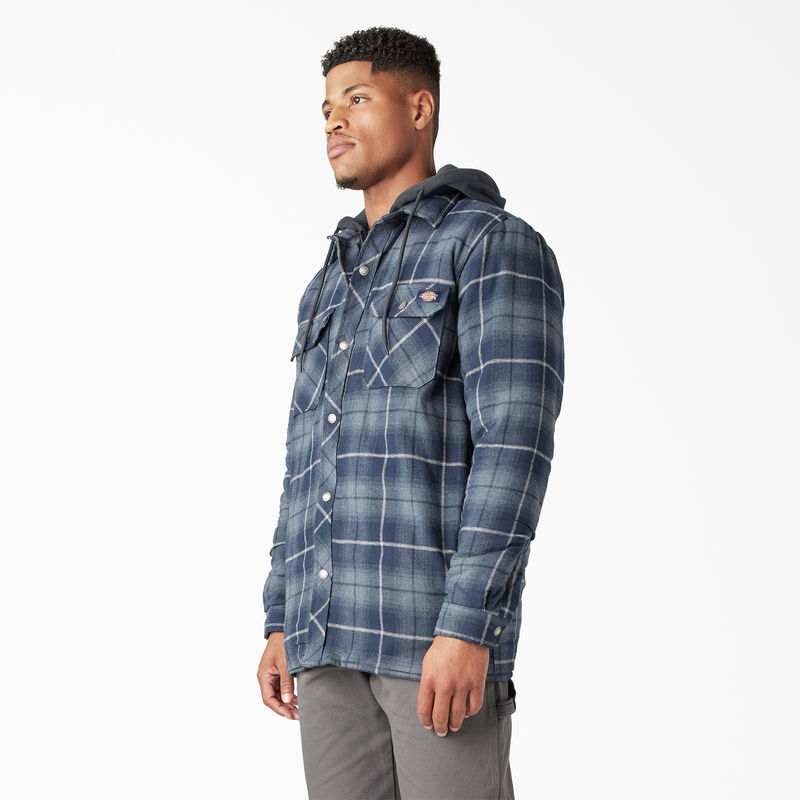 Dickies Water Repellent Flannel Hooded Shirt Jacket Navy Storm Ombre Plaid ID-Z8zAHlAh