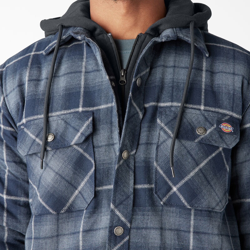 Dickies Water Repellent Flannel Hooded Shirt Jacket Navy Storm Ombre Plaid ID-Z8zAHlAh