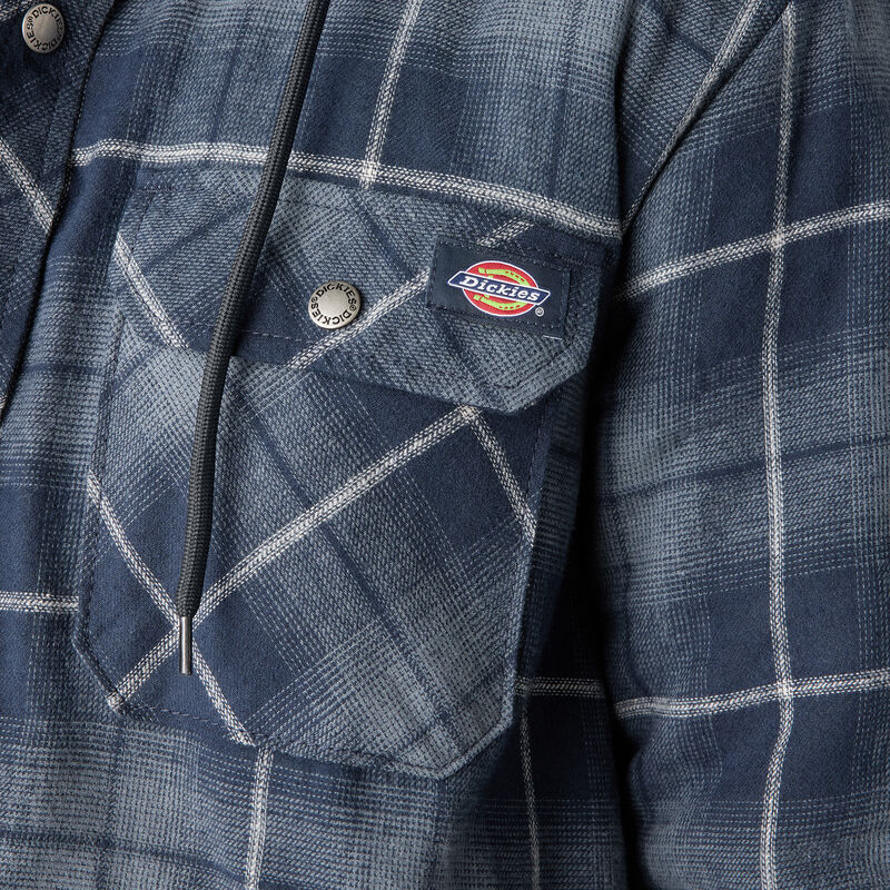 Dickies Water Repellent Flannel Hooded Shirt Jacket Navy Storm Ombre Plaid ID-Z8zAHlAh