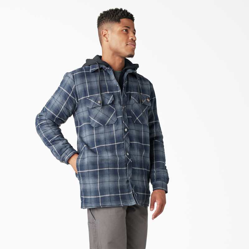 Dickies Water Repellent Flannel Hooded Shirt Jacket Navy Storm Ombre Plaid ID-Z8zAHlAh