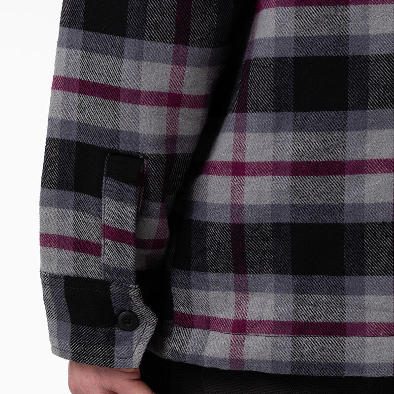 Dickies Flannel Quilted Lined Shirt Jacket Black Wine Grey Plaid ID-ZS8gjqWB