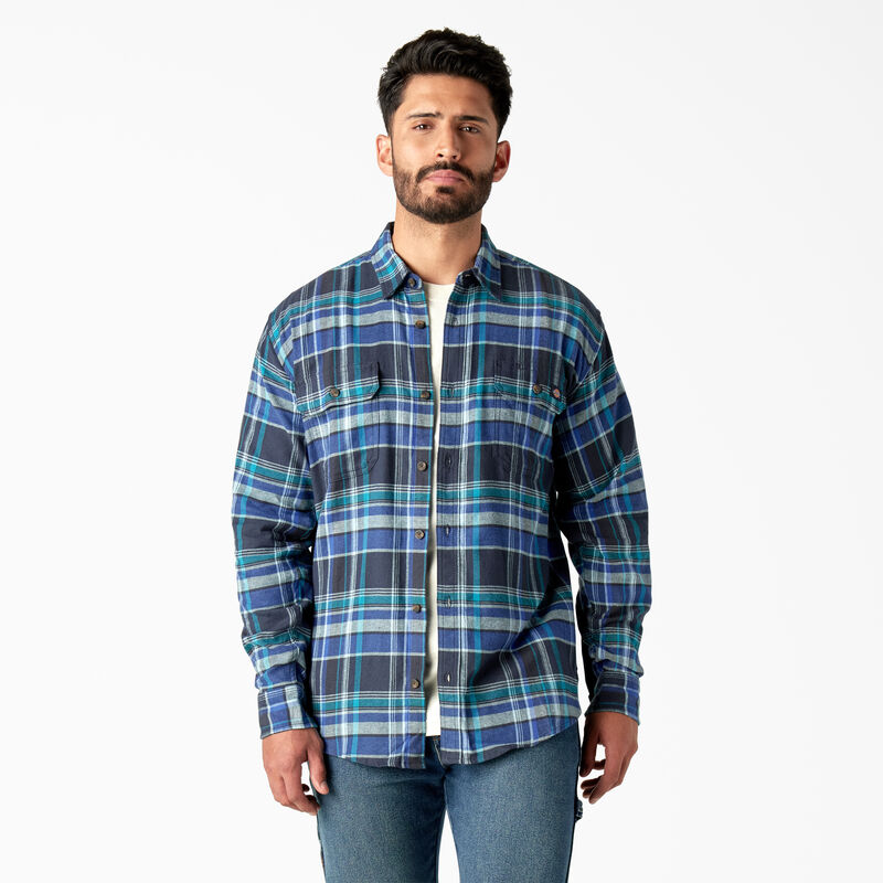 Dickies FLEX Long Sleeve Flannel Shirt Navy Blue/Multi Plaid ID-adlNfnFE