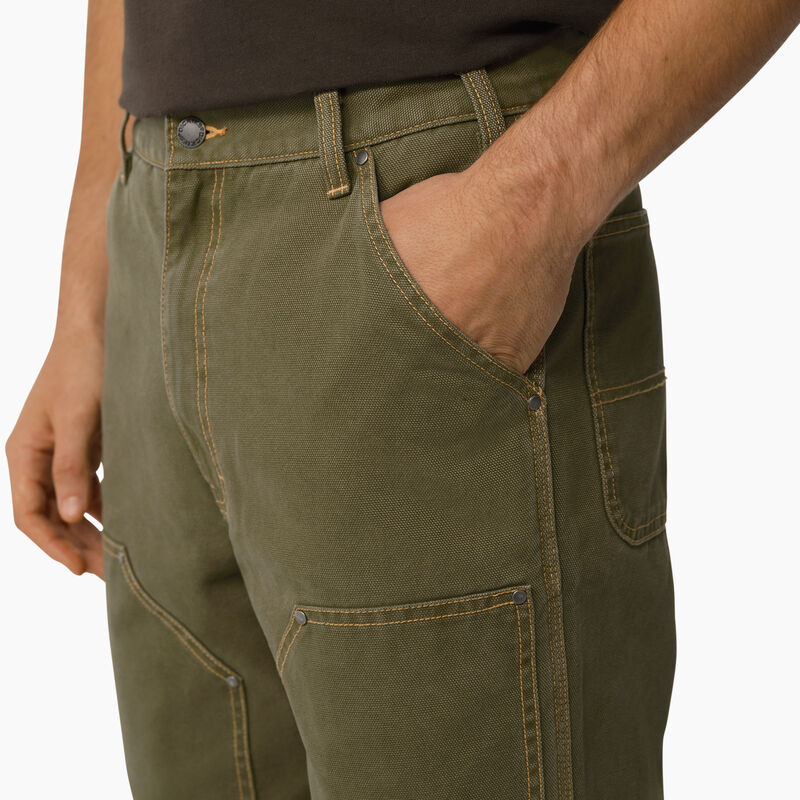 Dickies Relaxed Fit Contrast Stitch Double Knee Duck Pants Stonewashed Military Green ID-cLeVrGi9