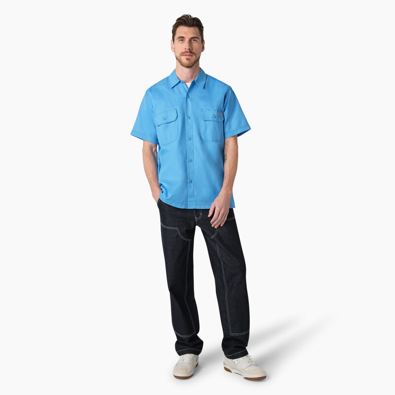 Dickies Madras Short Sleeve Work Shirt Azure Blue ID-ditI8gHt