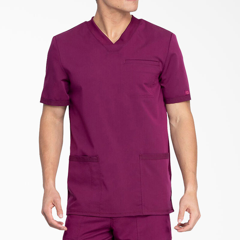 Dickies Men's Balance V-Neck Scrub Top with Patch Pockets Wine ID-fbItfMUG