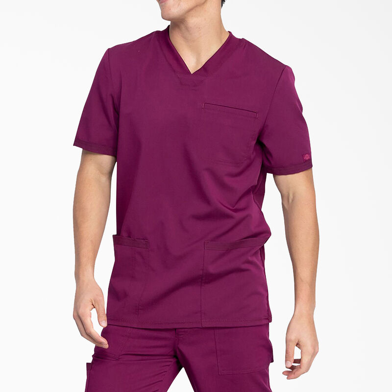 Dickies Men's Balance V-Neck Scrub Top with Patch Pockets Wine ID-fbItfMUG
