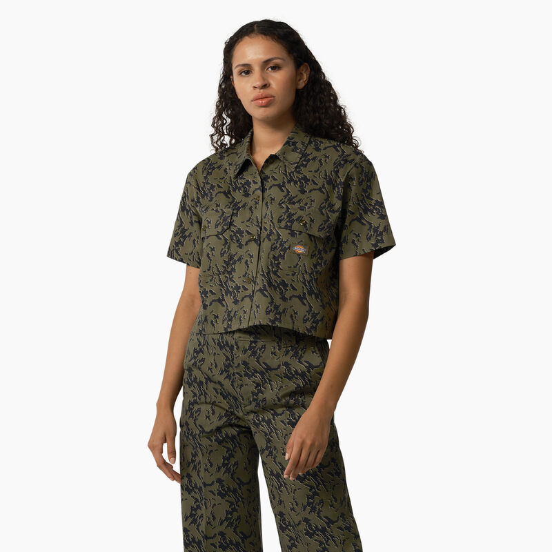 Dickies Drewsey Camo Cropped Work Shirt Military Green Glitch Camo ID-fbmvjzIq