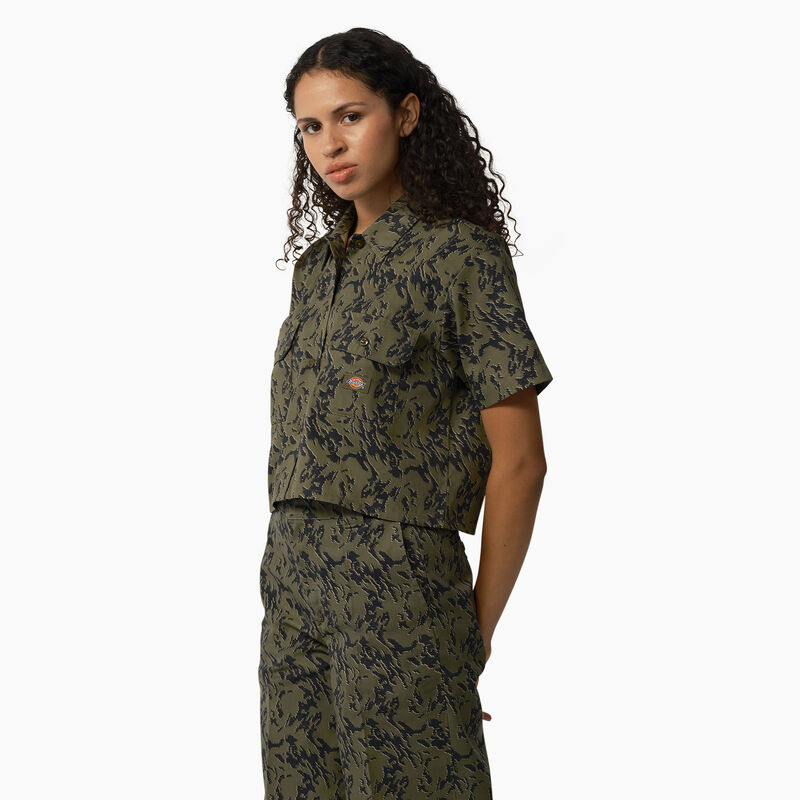 Dickies Drewsey Camo Cropped Work Shirt Military Green Glitch Camo ID-fbmvjzIq