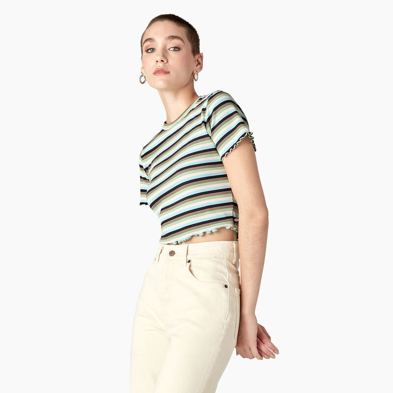 Dickies Striped Cropped Baby T-Shirt Green/Navy Explorer Stripe ID-fv5iqBLs