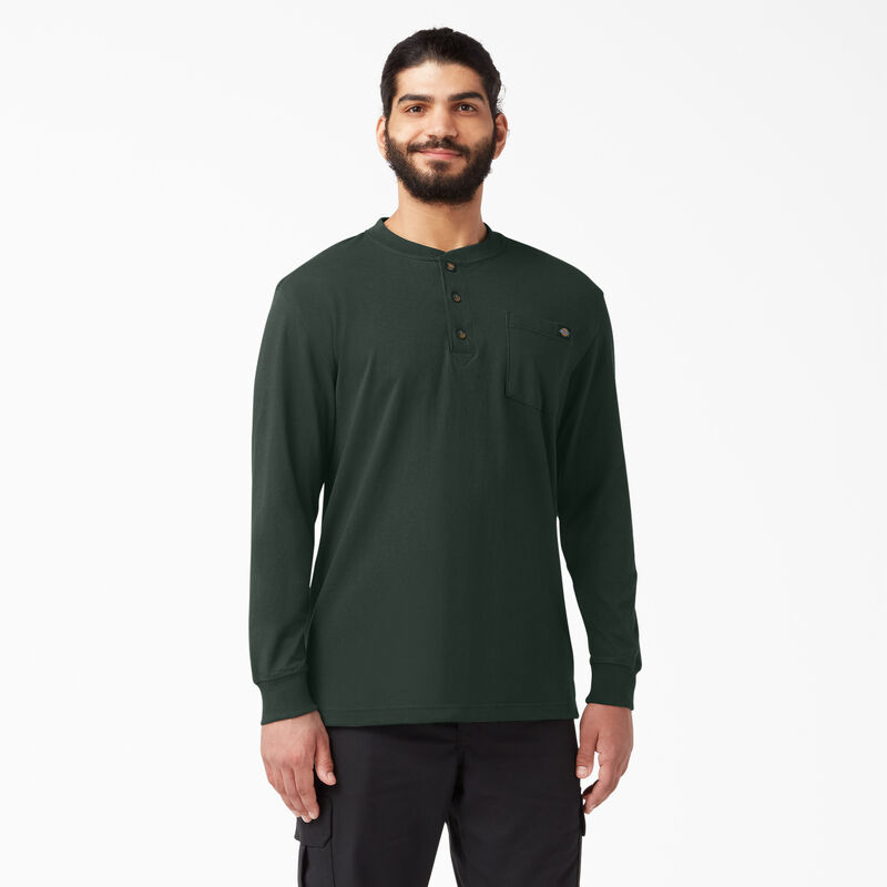 Dickies Heavyweight Long Sleeve Henley T-Shirt Hunter Green ID-gFGkb2YB