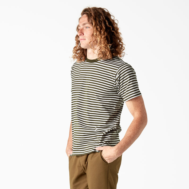 Dickies Skateboarding Striped T-Shirt Dark Olive/White Stripe ID-hO05V9RX