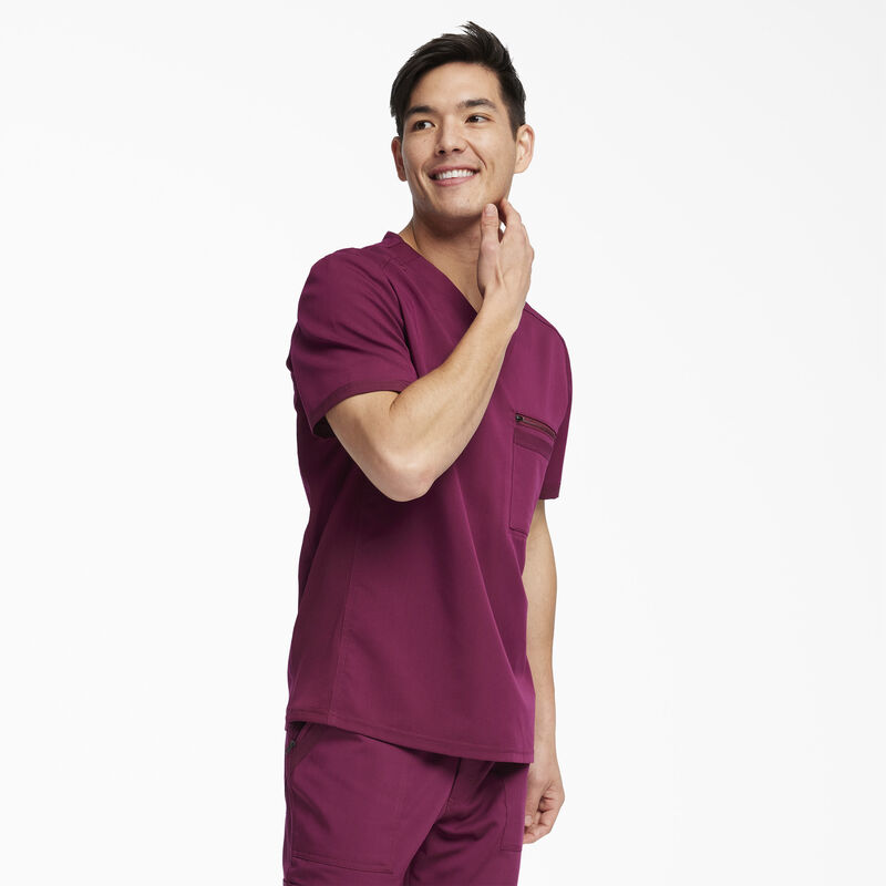 Dickies Men's Balance V-Neck Scrub Top Wine ID-i55CgAxa