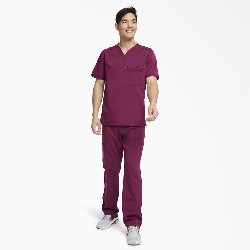 Dickies Men's Balance V-Neck Scrub Top Wine ID-i55CgAxa