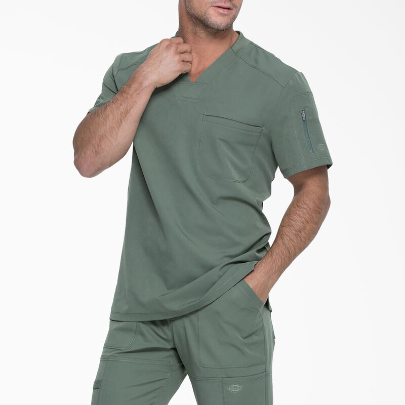 Dickies Men's Dynamix V-Neck Scrub Top with Zip Pocket Olive Green ID-i9AKYW7e