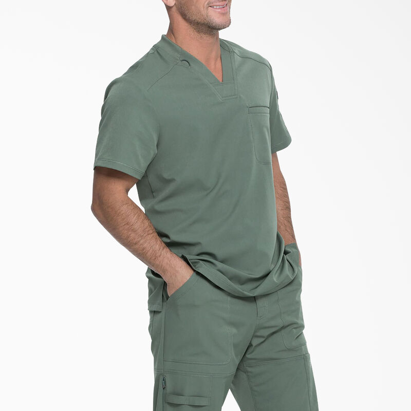 Dickies Men's Dynamix V-Neck Scrub Top with Zip Pocket Olive Green ID-i9AKYW7e