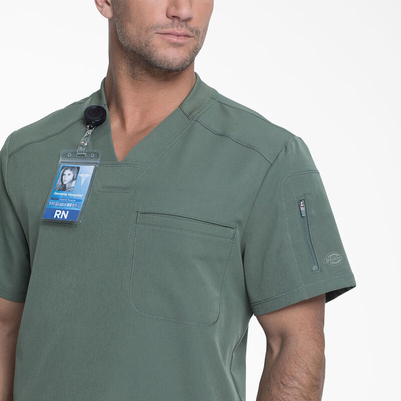 Dickies Men's Dynamix V-Neck Scrub Top with Zip Pocket Olive Green ID-i9AKYW7e