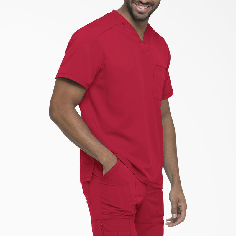 Dickies Men's Dynamix V-Neck Scrub Top with Zip Pocket Red ID-iVO1WFgK