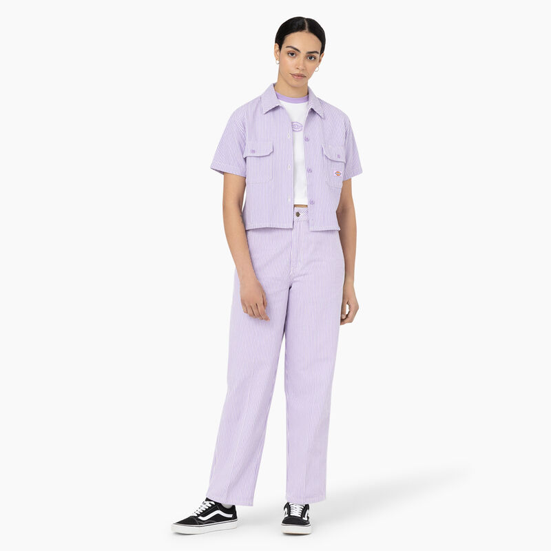 Dickies Hickory Stripe Cropped Work Shirt Ecru/Lilac ID-ikwe6XYK