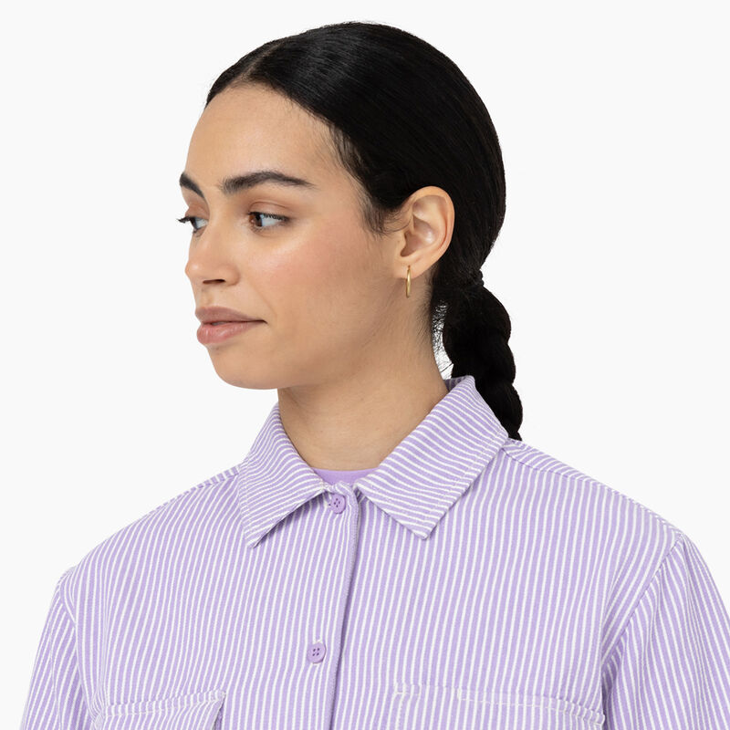 Dickies Hickory Stripe Cropped Work Shirt Ecru/Lilac ID-ikwe6XYK