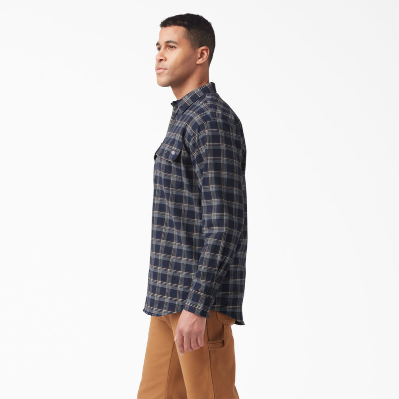 Dickies FLEX Long Sleeve Flannel Shirt Ink Navy/Chocolate Brown Plaid ID-kbshgcq8